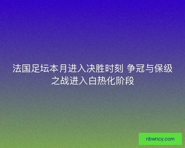法国足坛本月进入决胜时刻 争冠与保级之战进入白热化阶段